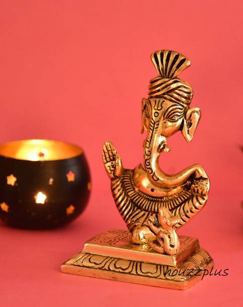 HOUZZPLUS Handicraft Pagdi Ganesh idol for home decor , Ganesh ji ki murti Decorative Showpiece  -  15 cm
