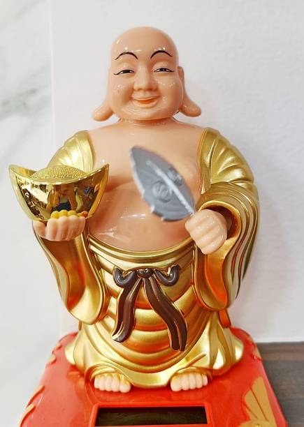 Misty Alle Laughing Buddha Waving Fan Car home office Gifts and return gift Decorative Showpiece  -  6 cm