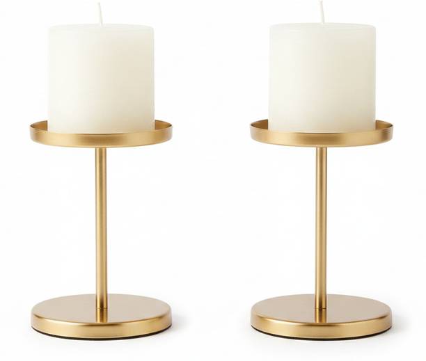THENEXTLEVEL Elegant Minimalist Gold Plated Pillar Candle Holder Set Decorative Showpiece  -  10 cm