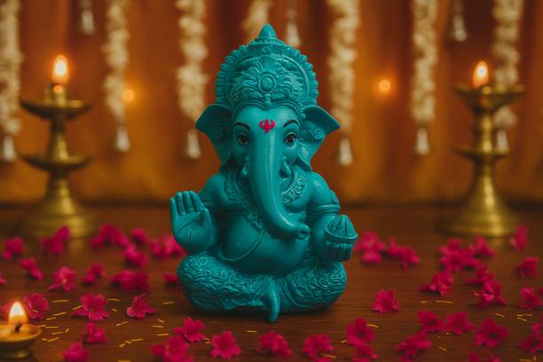 Jayshri handicrafts Resin Peach Ivory Finish Ganesha Idol Car Dashboard Idol Ganesha Murti Decorative Showpiece  -  9 cm
