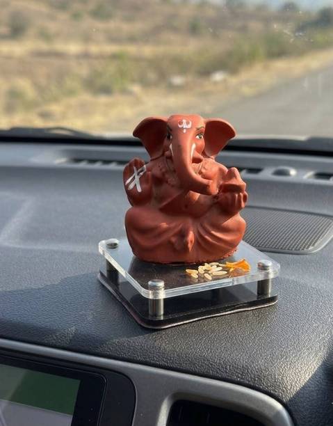 SAIGOLD Handcrafted Poly Resin Ganesha Statue with Base - Perfect for Car Dashboard Decorative Showpiece - 10 cm