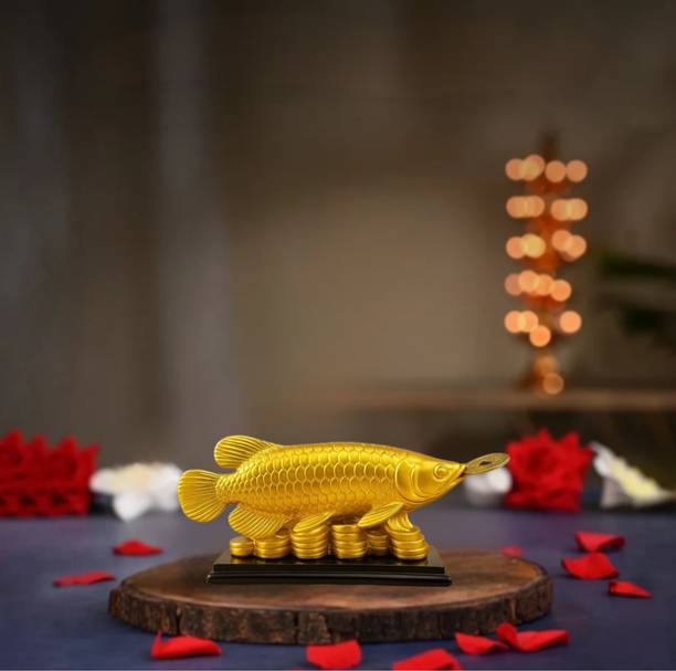 Aradhna Uphar Feng Shui Arowana Fish Statue for Vastu – Golden Money Fish for Wealth & Success Decorative Showpiece  -  7 cm