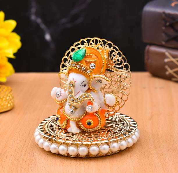 UniqueArt Lord Ganesha Idol Figurine Showpiece Hindu Polyresin Car Dashboard Decorative Showpiece  -  8.75 cm
