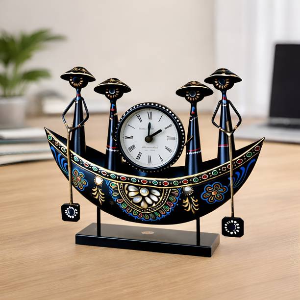 Desi Craft Decor Decorative Vintage Metal Ship Table Clock Showpiece for Home, Office Decor Decorative Showpiece  -  24 cm