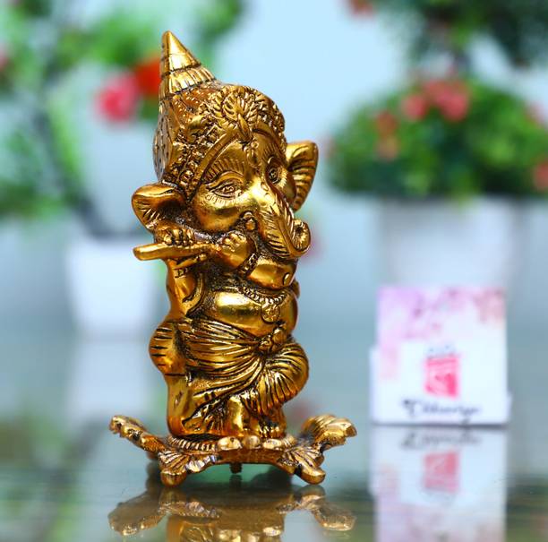 SBBCO Metal Lord Ganesh Playing Flute Decorative Showpiece  -  16 cm