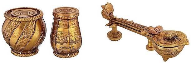 Kartique Handcrafted Brass Tabla & Sitar Set | Antique Indian Decor Figurines Decorative Showpiece  -  15.7 cm