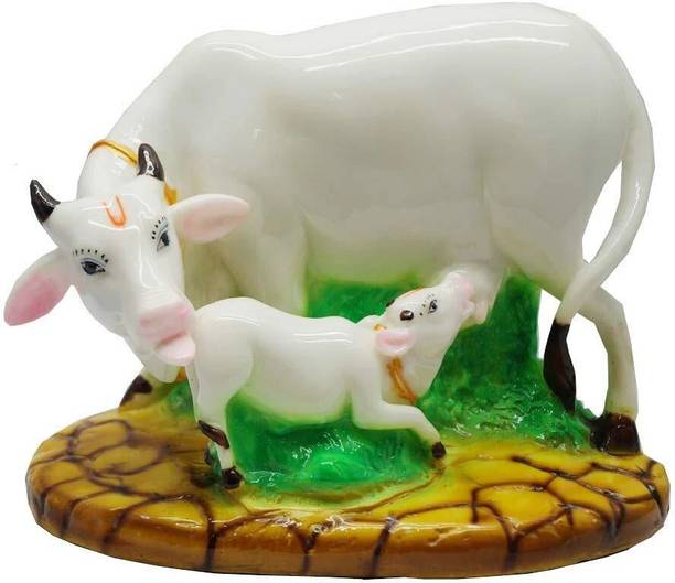 CHINTELS Colorful Kamdhenu Cow & Calf Statue Decorative Showpiece for Vastu Home & Temple Decorative Showpiece  -  5 cm