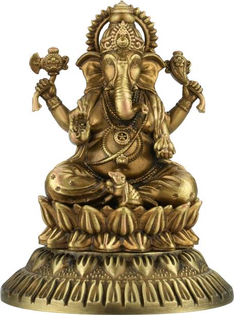 Shilpkala Kamal Ganpati Brass Idol for Home Temple Decor & Gift- 60 mm Decorative Showpiece  -  6 cm