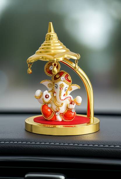 ROSEFAIR Handicraft Marble Hand Printed Ganesh ji Idol Marble Dust for Car Dashboard Decorative Showpiece  -  12 cm