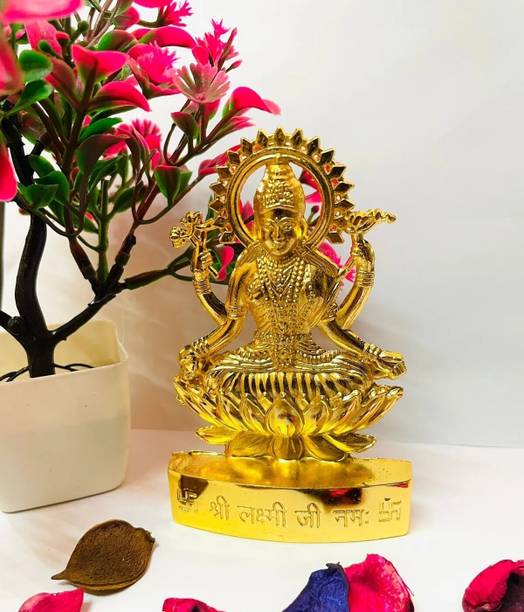 sanskaari Laxmi Devi Idol Statue Figurine Sculpture Maa Lakshmi Sitting on Lotus Flower Decorative Showpiece  -  12 cm