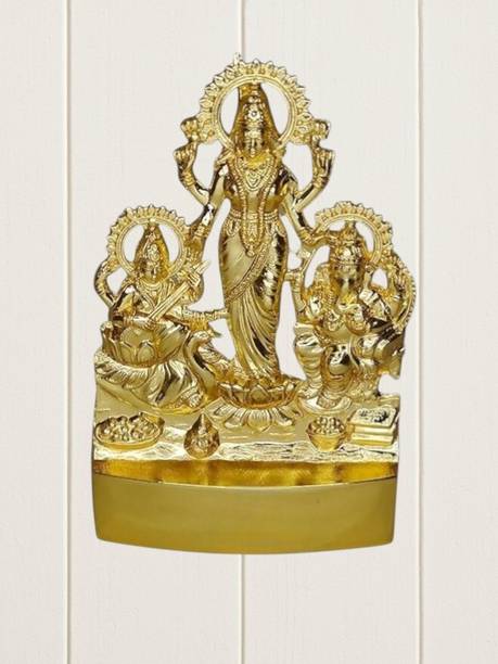 HUZUR JI Metal Laxmi Ganesh Saraswati Idol for Home Temple Decorative Showpiece  -  10 cm