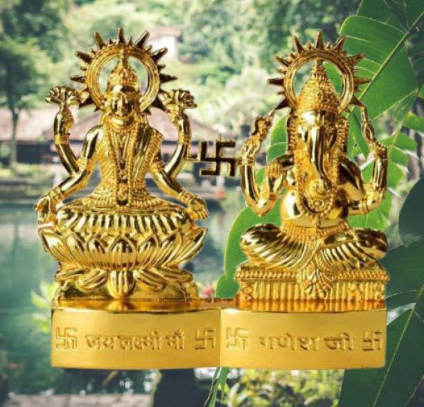 BUY N RELAX Laxmi maa /Ganesh ji idol 11cm (Metal,Golden) Decorative Showpiece  -  11 cm