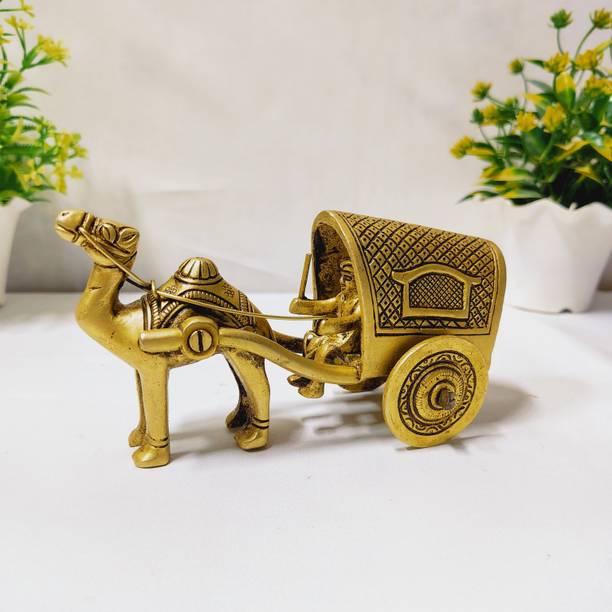 Two Brother By Decor Two Brothers Camel Cart Brass Showpiece Figurine – Antique Yellow, Pack of 1 Decorative Showpiece  -  8 cm