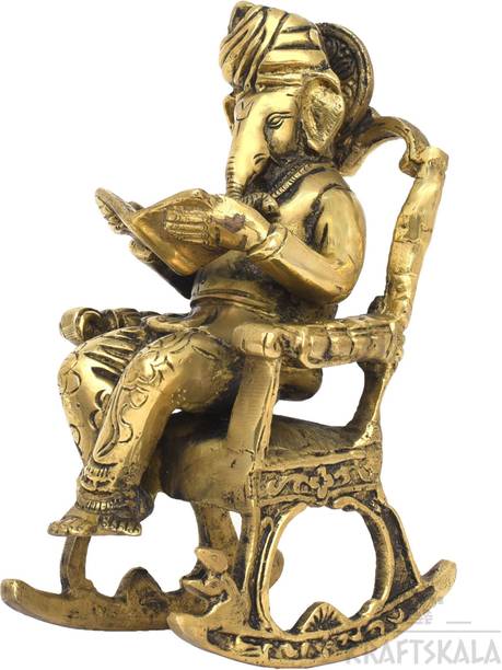 KraftsKala Ganpati Rocking Chair Brass Idol Unique Ganesha Showpiece Puja Decor Decorative Showpiece  -  17.78 cm