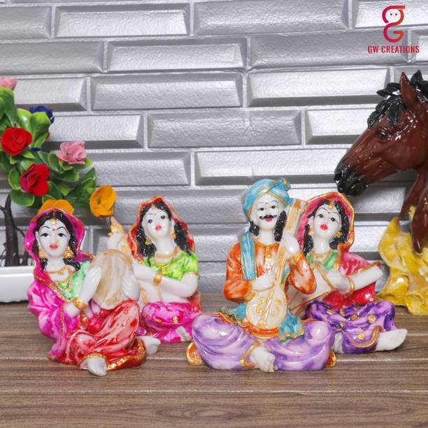 GW Creations Showing Traditional Rajasthani Cultural Musician|Rajasthani Idol |Artist Idols||table decorations items| decorative items for room in Racks & Shelves |Musicians Idols| home decor Showpieces |handicraft items |Statues |Showpieces gift sets |Rajasthani Statue for home Decorative Showpiece  -  14 cm