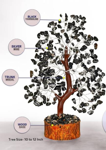 VIBESLE Black Tourmaline Crystals Tree - Tourmaline Gemstone Feng Shui Tree Decorative Showpiece  -  25 cm