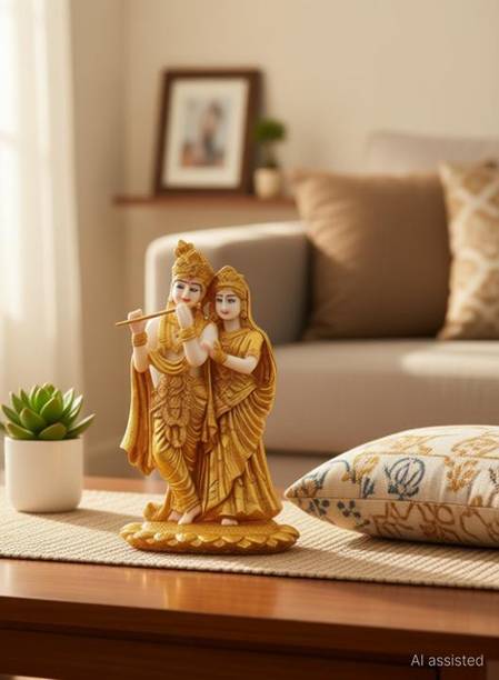 HANDICRAFTY Radha Krishna Murti for Home Decorative Showpiece - 10 cm (Resin, Gold) Decorative Showpiece  -  10 cm