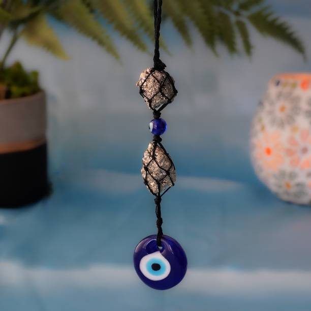 Japam Nazar Rakshak Hanging Charm with Evil Eye and Pyrite stone Decorative Showpiece  -  3 cm