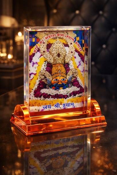 SHRI KHATUSHYAM CREATION Acrylic Khatu Shyam Ji Idol with Golden Base Religious Decor for Car Dashboard Decorative Showpiece  -  8 cm