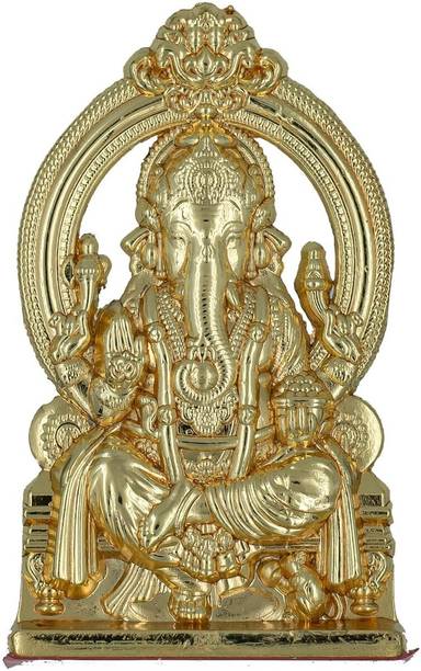 P. R. PRINTS Ganesha Idol for Car Dashboard & Home Temple (Gold) Decorative Showpiece  -  6 cm