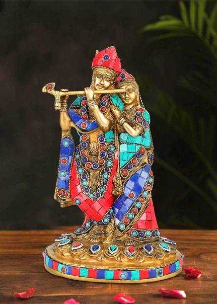 Craftcart Radha Krishna Brass Idol Statue Figurine | Stonework | W: 2 KG | Decorative Showpiece  -  24 cm
