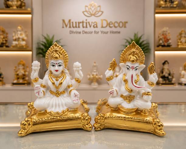 Murtiva decor Lakshmi Ganesh Idol Set for Home Temple Pooja Room Decor Gift Diwali Decorative Showpiece  -  6.5 cm