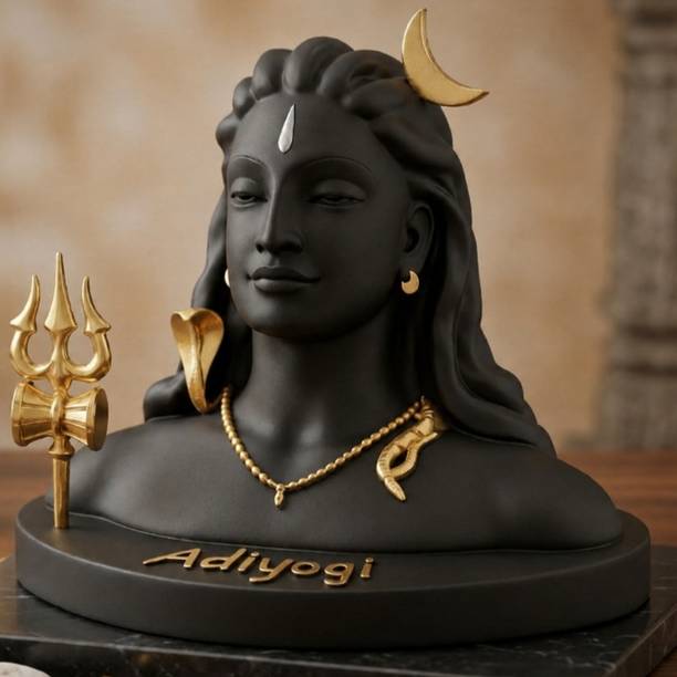 POPSEE Adiyogi Statue with Trishul| Decorative Shiva Idol for Home Office Car Dashboard Decorative Showpiece  -  9.5 cm