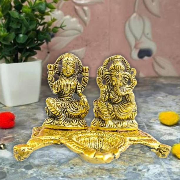 SBBCO Laxmi Ganesh With Diya Metal Statue, Ganesh Laxmi idol, Diwali Pooja Decorative Showpiece  -  21.80000000000001 cm