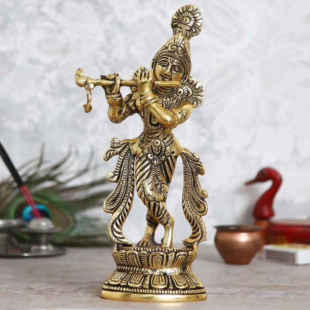 Chhariya Crafts Metal Krishna Playing Flute Decorative Showpiece  -  23 cm