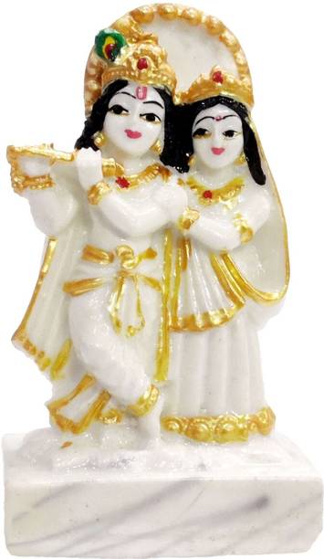 G LOOKS Radha Krishna Marble Dust Idol/ Radha Krishna Statue for Home Temple Decorative Showpiece  -  9 cm
