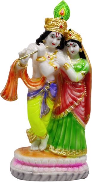 G LOOKS Krishna Playing Flute with Radha Rani Marble Dust Idol/ Radha Krishna Statue Decorative Showpiece  -  23 cm