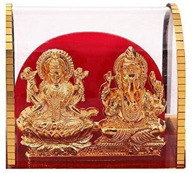 SMILES GIFT Gold Plated Laxmi Ganesh Idol In Acrylic Box | For Pooja, Car Dashboard Decorative Showpiece  -  6 cm