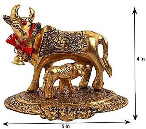 EliteTouch Divine Edge Mini Kamdhenu Cow & Calf Idol Decorative Showpiece  -  9.96 cm