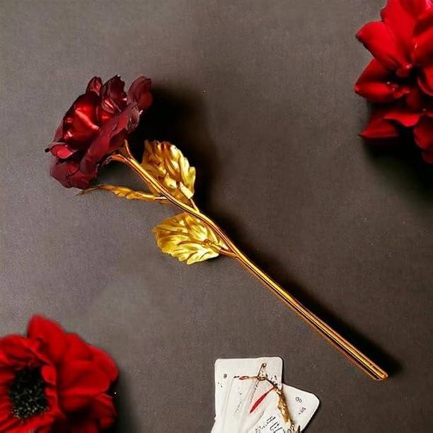 GIFT VIBE Golden Red Rose Flower Showpiece sbhi type ki girlfriends wifes friends ke liye Decorative Showpiece  -  12 cm
