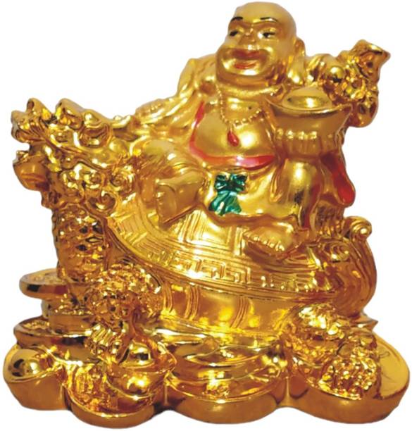 WINSOME COLLECTION Golden Laughing Buddha Statue Idol Murti Fengshui Lucky Gift Item Decorative Showpiece  -  8 cm