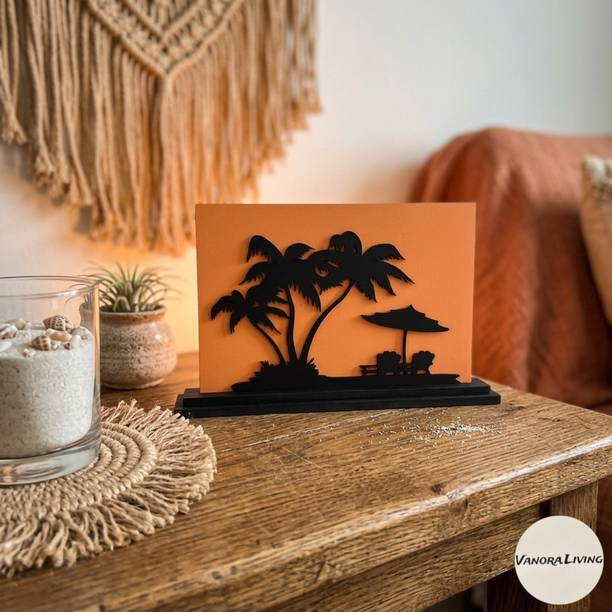 Vanora.Living Tropical Beach Sunset Theme Showpiece | Living room Decor ( Orange & Black ) Decorative Showpiece - 12.7 cm