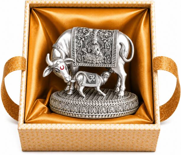 Shyam Textile 999 Silver Plated Kamdhenu Cow Idol | 2.5 inch Vastu Home Decor for Pooja Room Decorative Showpiece  -  7 cm