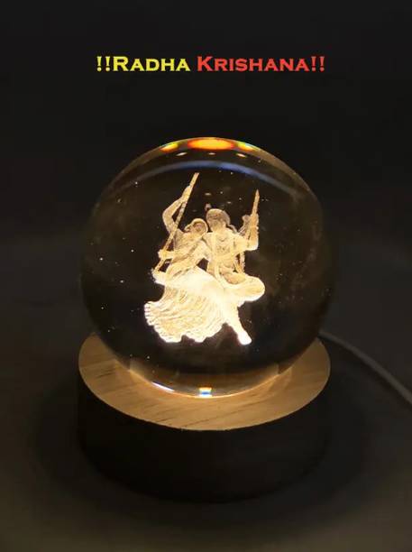 Unibuyzone Crystal Ball Radha Krishna on Jhulla Decorative Showpiece  -  8 cm