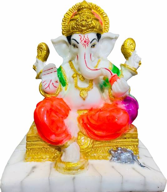 krishnagallery1 Chowki Ganesh Murti Statue , Ganesh idol, ganesh Ji Murti, Laxmi Ganesh Decorative Showpiece  -  18 cm