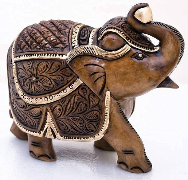 ANSH OUTLET Wooden 3 Inches Antique Look Elephant Showpiece for Home Decoration of Bedroom Decorative Showpiece  -  7.2 cm