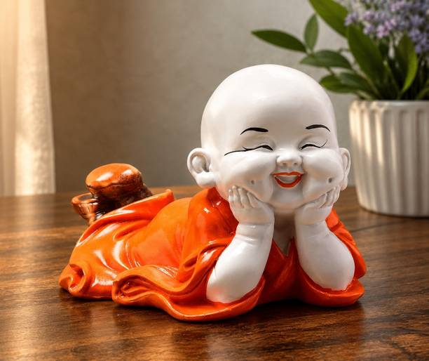 Rjkart Polyresin Handcrafted Cute Child Monk Showpiece Laughing Baby Buddha Set of 1 Decorative Showpiece - 17.78 cm