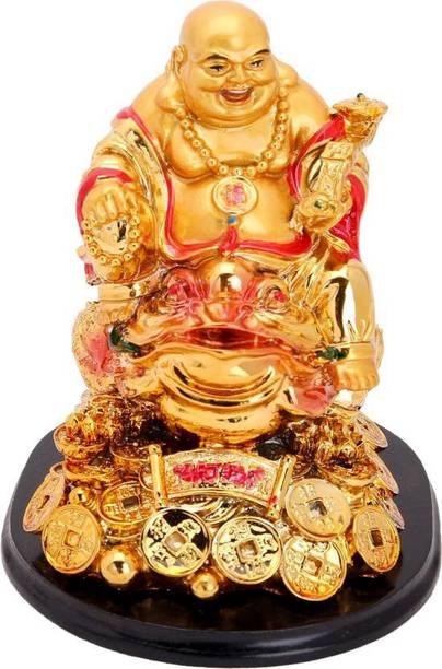 Feng Shui Art Vastu / Laughing Buddha Sitting on Money Frog For Happiness, Wealth & Goodluck� Decorative Showpiece  -  14 cm