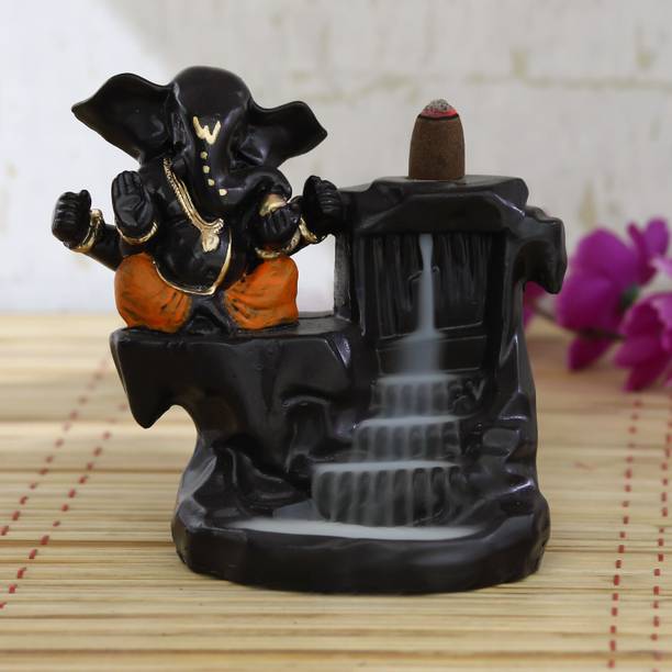 eCraftIndia Lord Orange Ganesha Smoke Backflow Cone Incense Holder Decorative Showpiece  -  13 cm