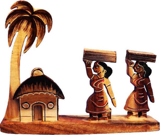 Bankura traditional Art Centre Farmer Girls Wooden handicraft Wall Mounted Homs Showpiece Table Decor 15cmClear Decorative Showpiece  -  15 cm