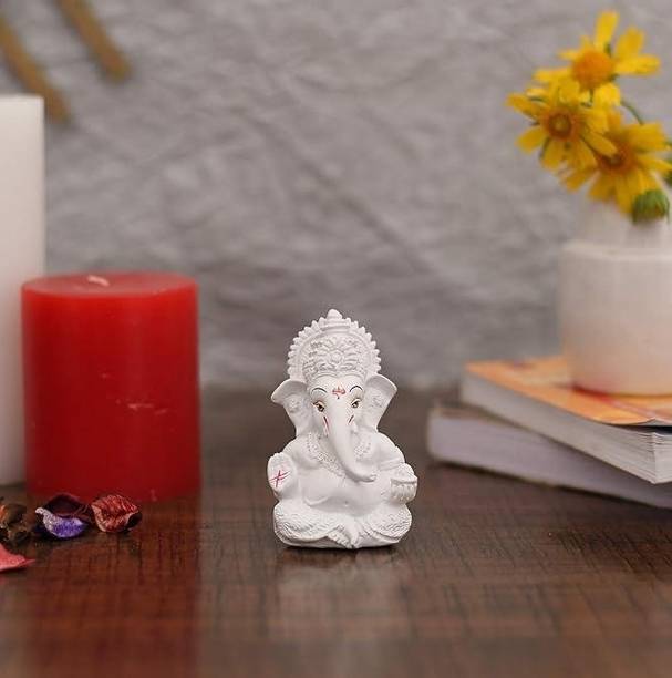 Twamev Ganesha White Finishing Idol | Ganesha Murti | Ganpati Idol | Home Decor Decorative Showpiece  -  8.9 cm