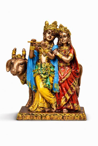 DIYAAN ENT Radha Krishna with Cow Idol for Home Decor Puja Mandir & Spiritual Gifting डेकोरेटिव शोपीस  -  19 cm