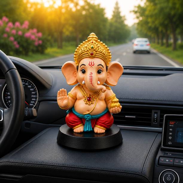 Tendyzonal Tendyzonal GANESH Decorative Showpiece & Car Dashboard - 11 cm (Plastic, Gold) Decorative Showpiece  -  11 cm