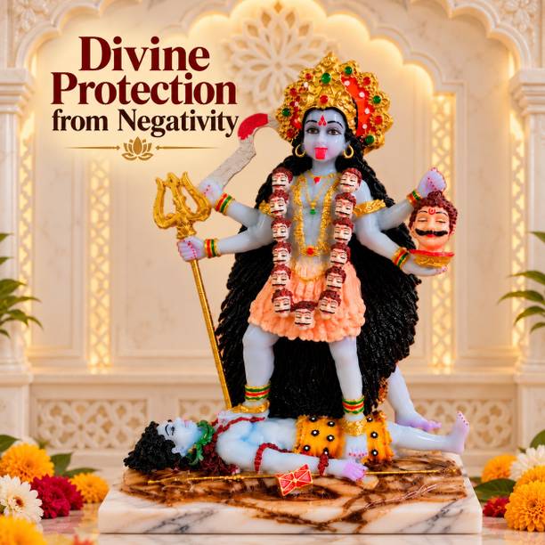 Devayam Maa Kali Marble Dust Murti | For Protection & Strength | Home Temple | Hand Made Decorative Showpiece - 30.51 cm