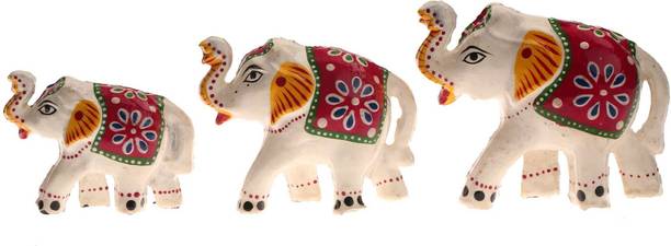 DreamKraft Set of 3 White Elephant Idol & Showpiece For Home Decor And Gift Purpose डेकोरेटिव शोपीस  -  6 cm