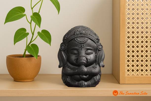 TSS The Sanatan Setu Baby Pyrite Ganesha Idol – 9 cm x 7 cm | Home & Office Decor, Luck & Prosperity Decorative Showpiece  -  9 cm